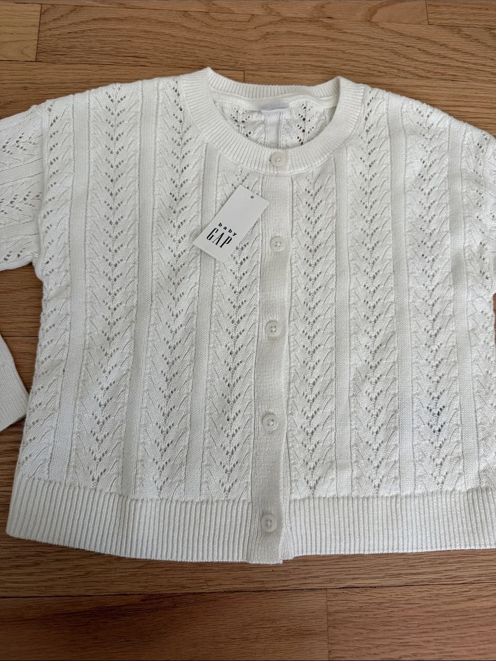 GAP Kids White Open-Stitch Button Cardigan